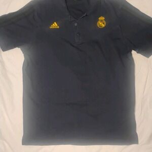 Adidas Real Madrid 3S Polo Shirt Men's‎ Large Blue Short Sleeve Soccer Futbol